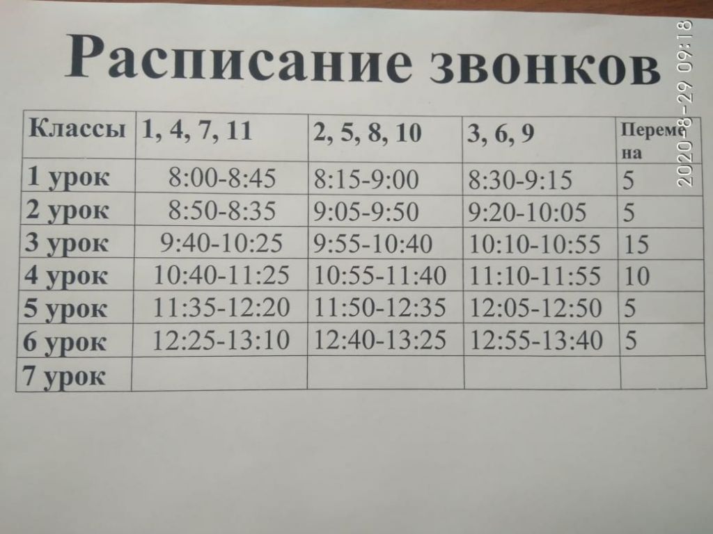 Расписание звонков Расписание звонков